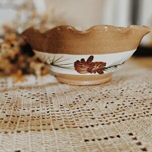 Vintage Mill Creek Stoneware Scalloped Brown Pottery Bowl